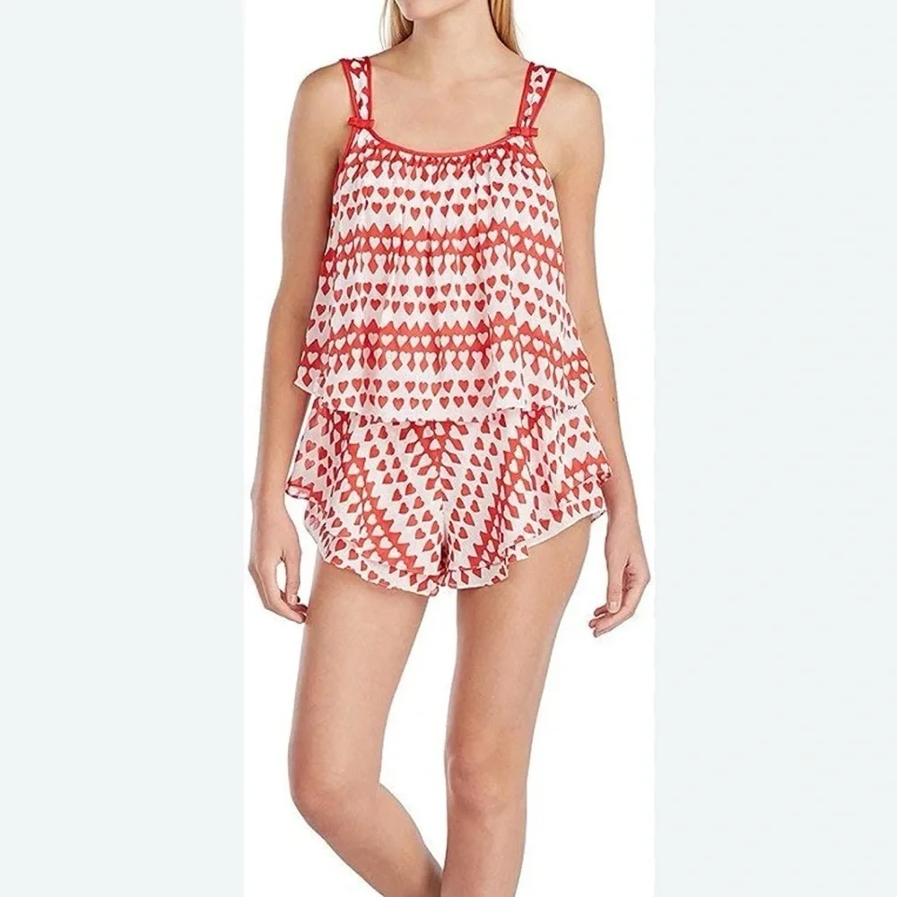Kate Spade Mini Heart Print Shortie PJ Romper Sleepwear Large